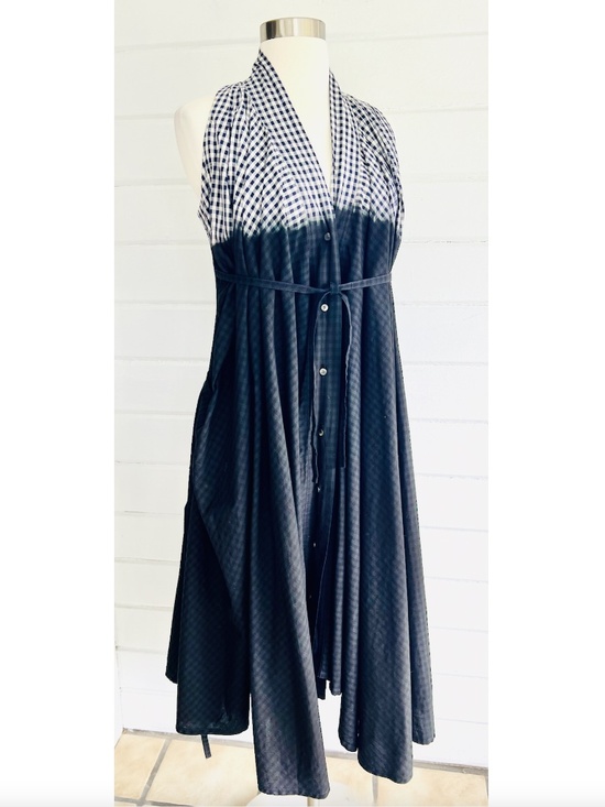 Marc Le Bihan Dresses & Skirts - MARC LE BIHAN Dip Dyed Gingham Cotton Sleeveless Dress Navy Black - 38/S